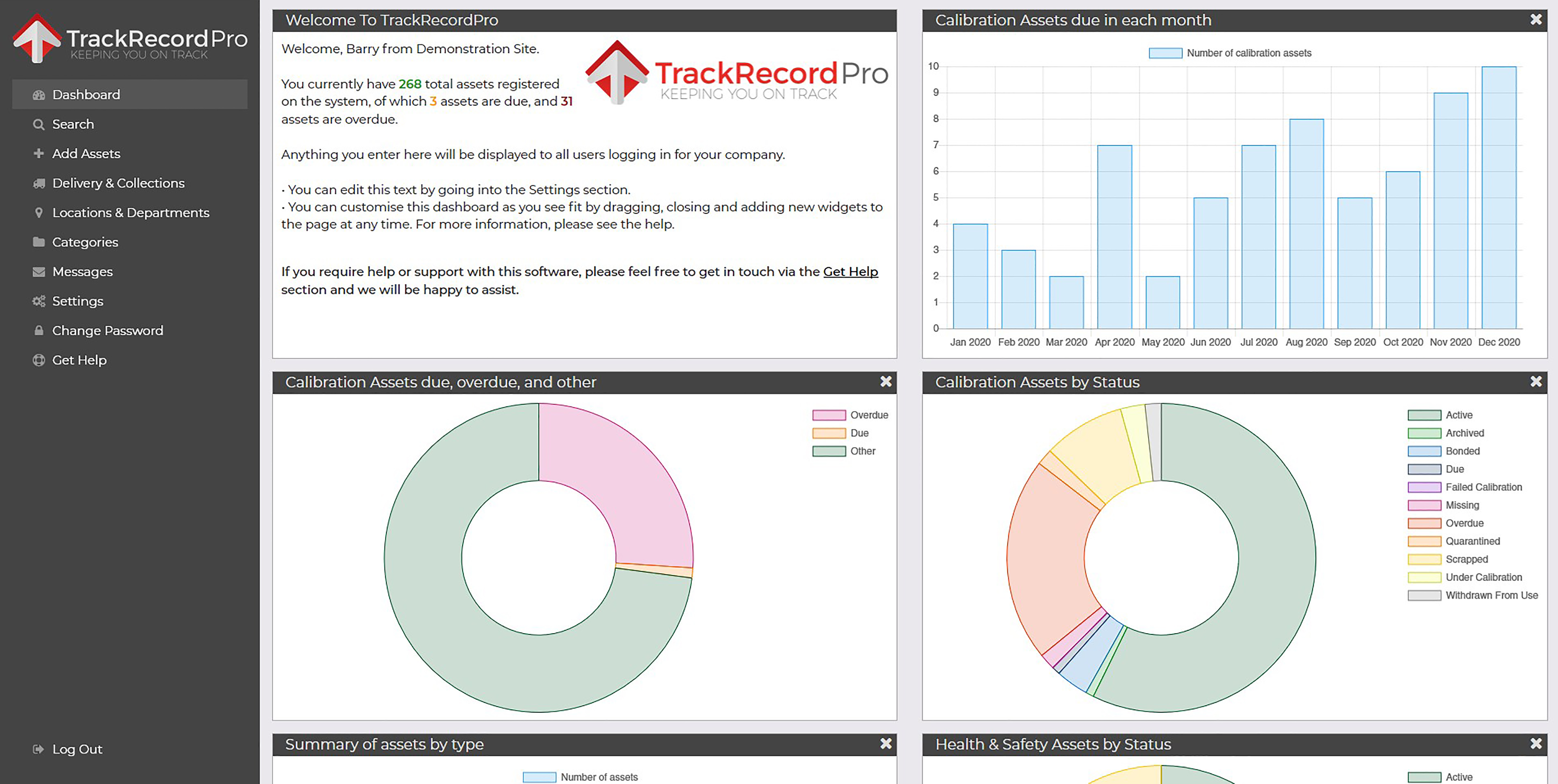 CoMech TrackRecordPro仪表盘的截图。