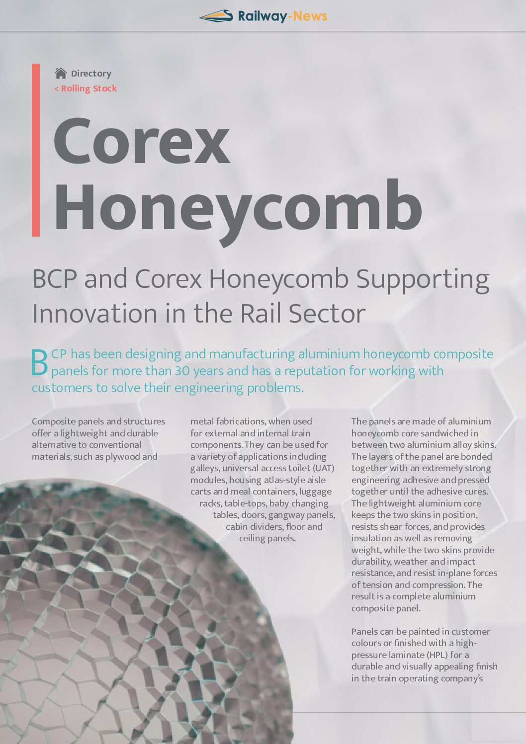 BCP和Corex Honeycomb支持铁路行业的创新